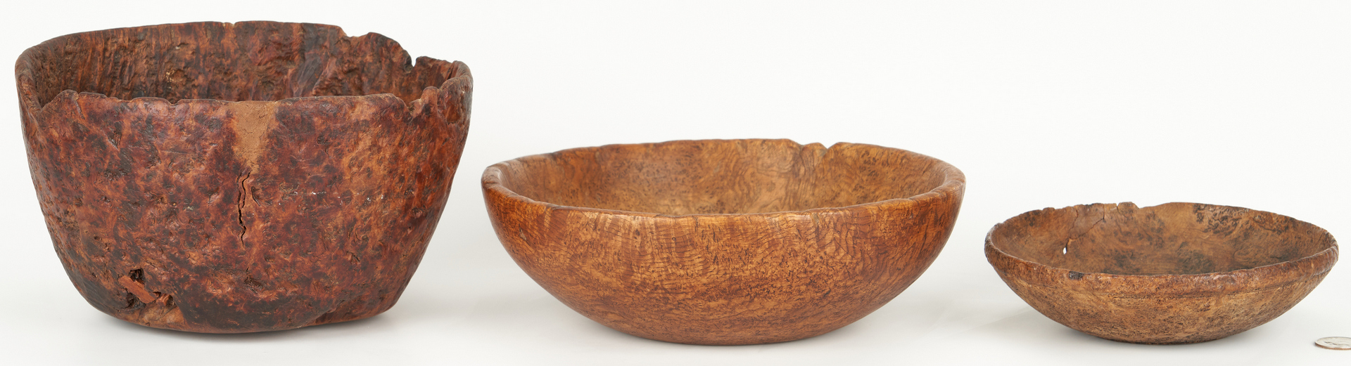 Lot 181: 3 American Burl Wood Bowls, 19th century or earlier