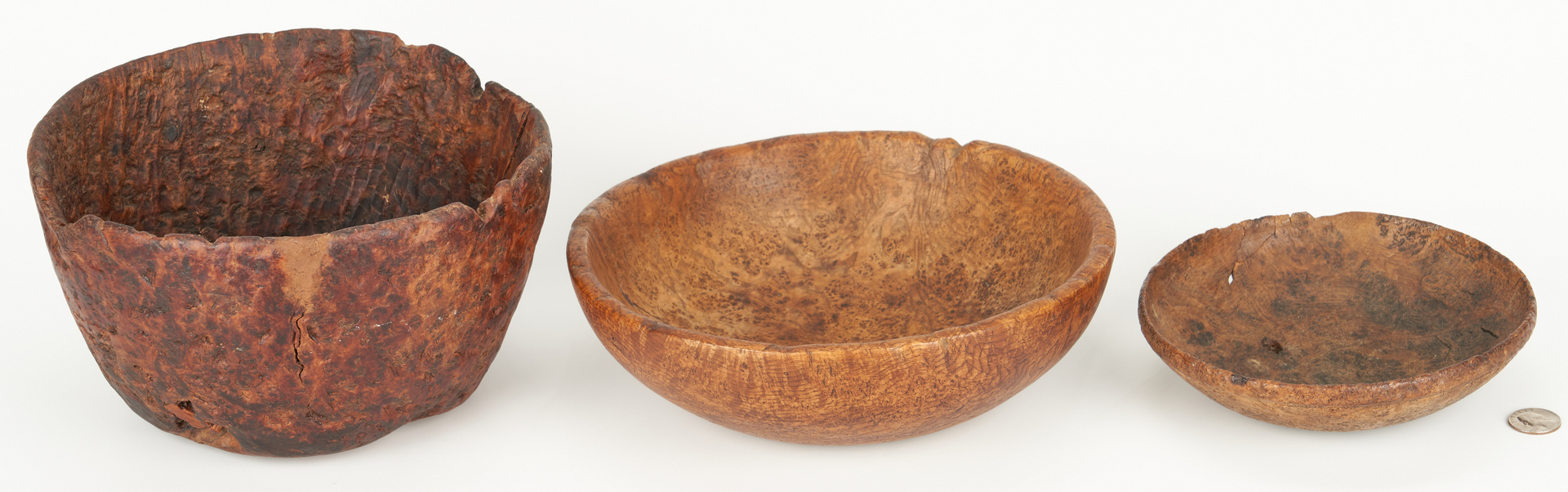 Lot 181: 3 American Burl Wood Bowls, 19th century or earlier