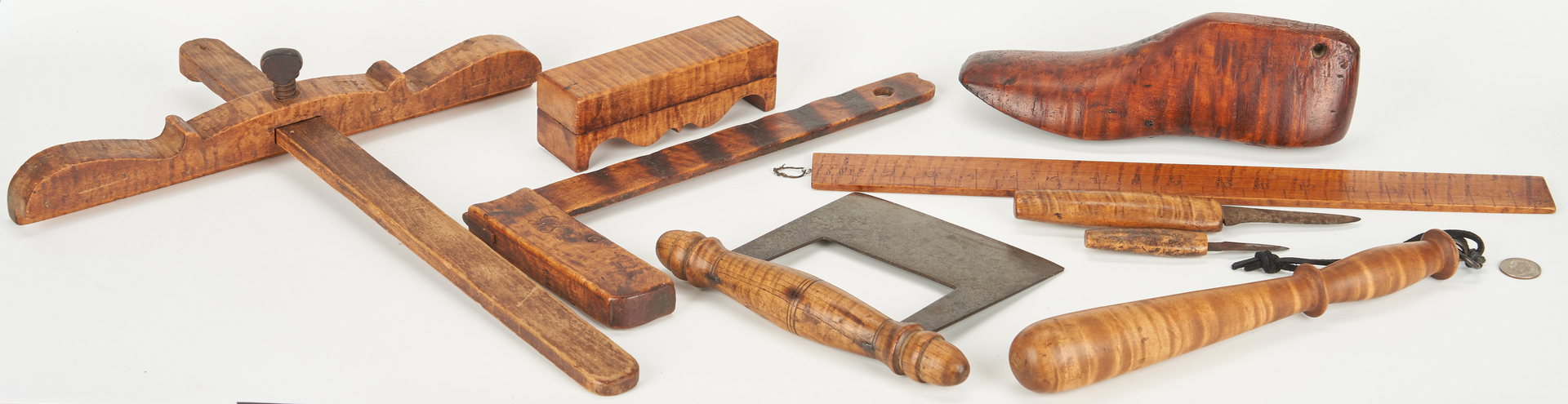 Lot 186: 9 Wood Tools, incl. Tiger Maple & Burl