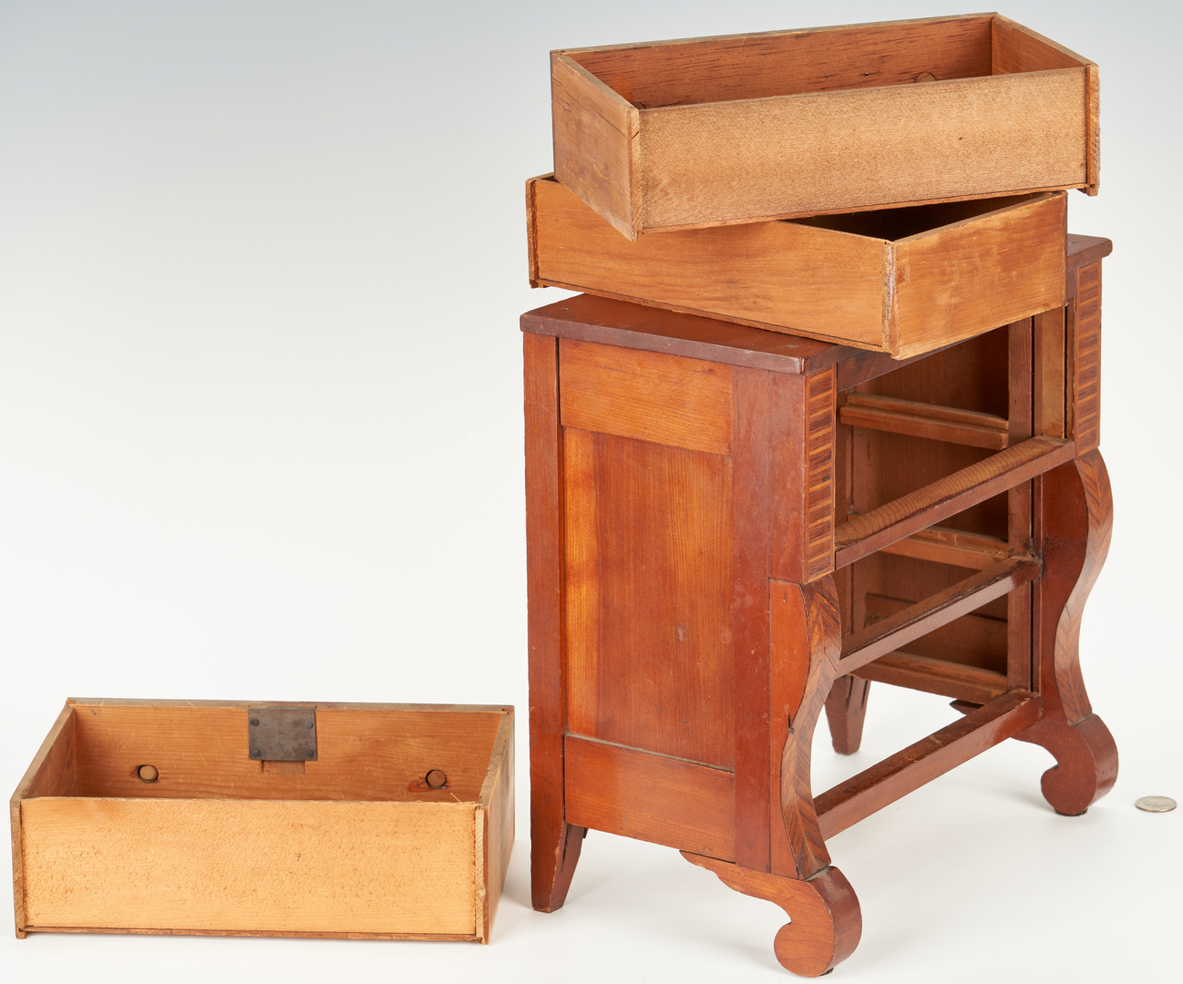 Lot 190: Miniature Chests and Table, incl. Birdseye and Tiger Maple