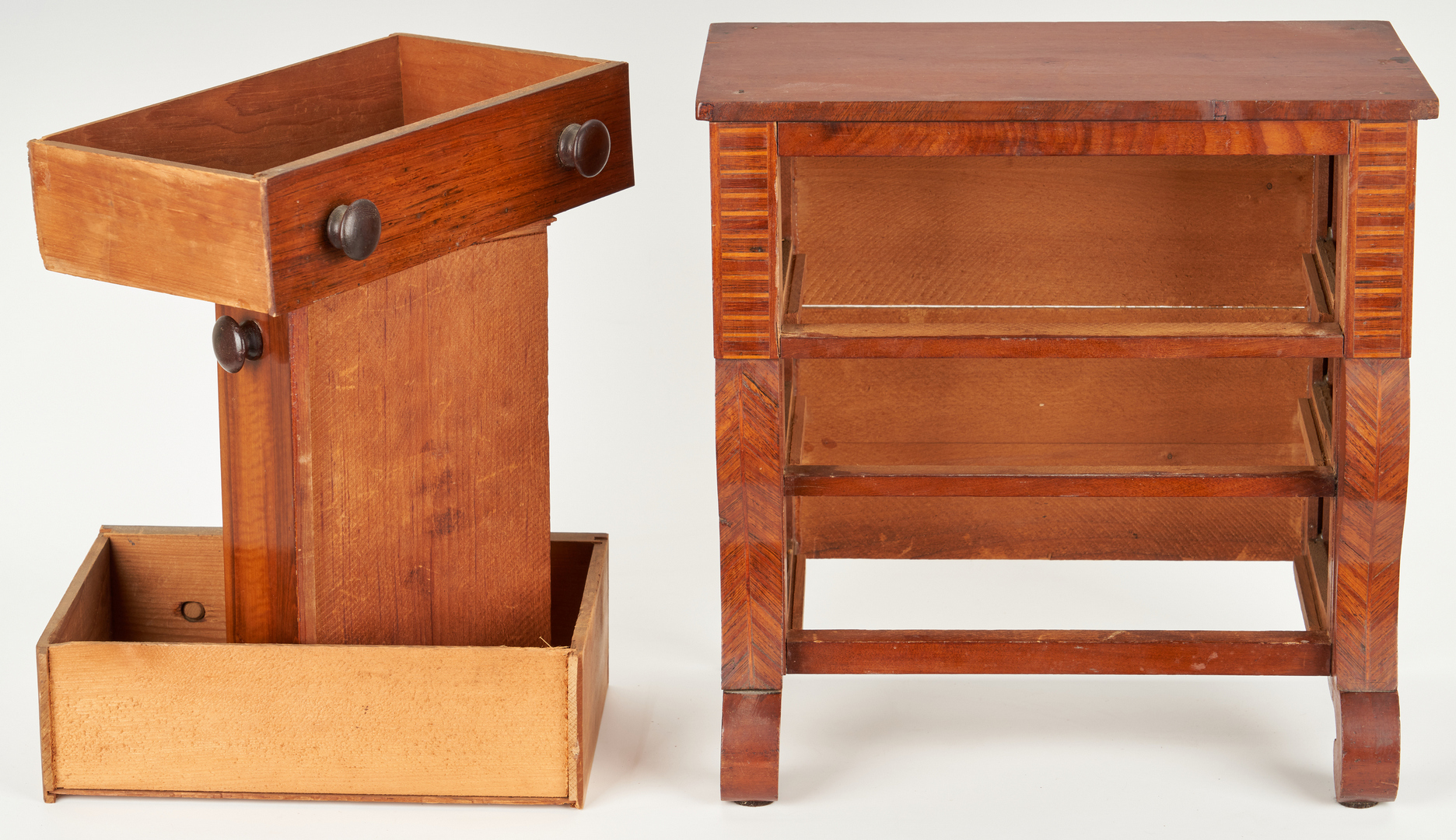 Lot 190: Miniature Chests and Table, incl. Birdseye and Tiger Maple