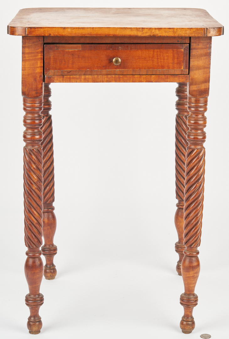 Lot 196: 2 Tiger Maple 1-Drawer Stands or Tables