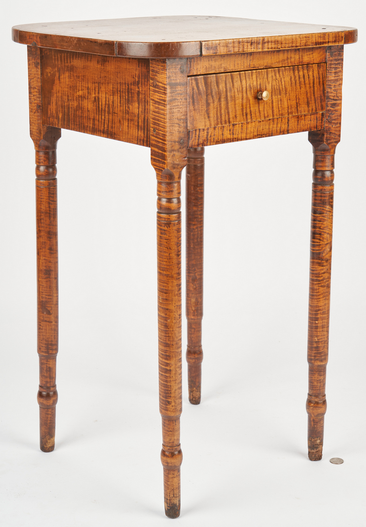Lot 196: 2 Tiger Maple 1-Drawer Stands or Tables