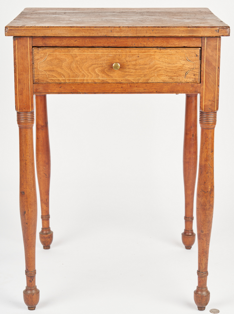 Lot 198: 2 Mid-Atlantic Tables, Tiger Maple and Inlaid