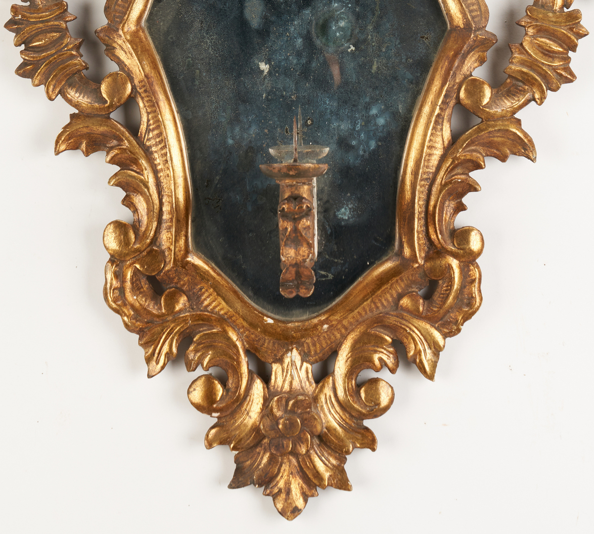 Lot 205: Pr. Italian Gilt Carved Mirrored Candle Sconces