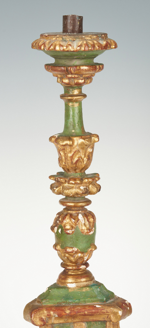 Lot 207: Pair of Carved Baroque Style Candlesticks