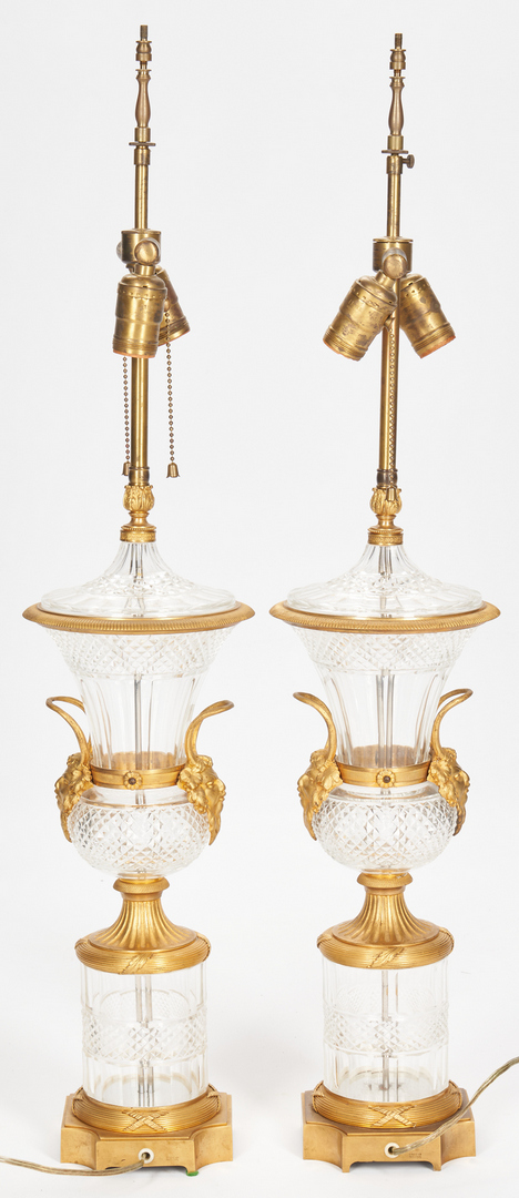 Lot 208: Pair Baccarat Style Crystal Lamps plus Sevres Style Lamp