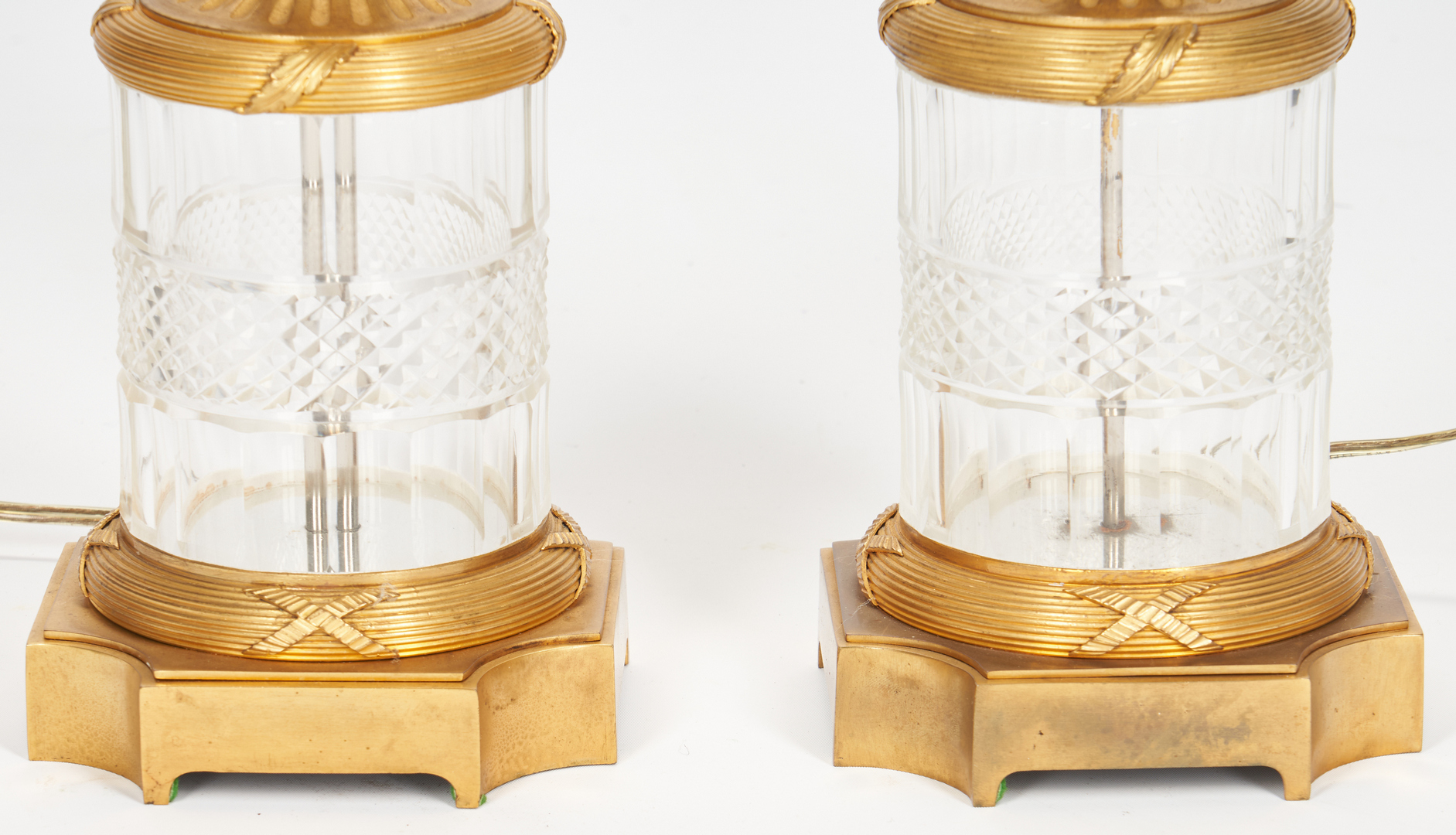 Lot 208: Pair Baccarat Style Crystal Lamps plus Sevres Style Lamp