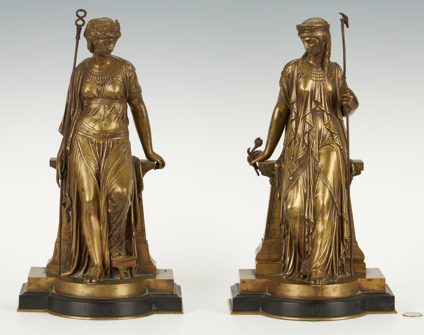 Lot 210: 2 Bouret Bronze Figures: Cleopatra, Semiramis