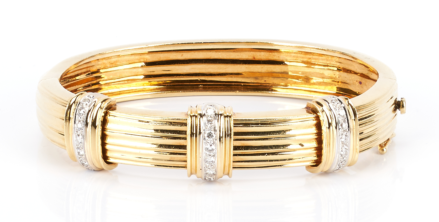 Lot 224: 18K Gold Bangle Bracelet w/ Diamonds