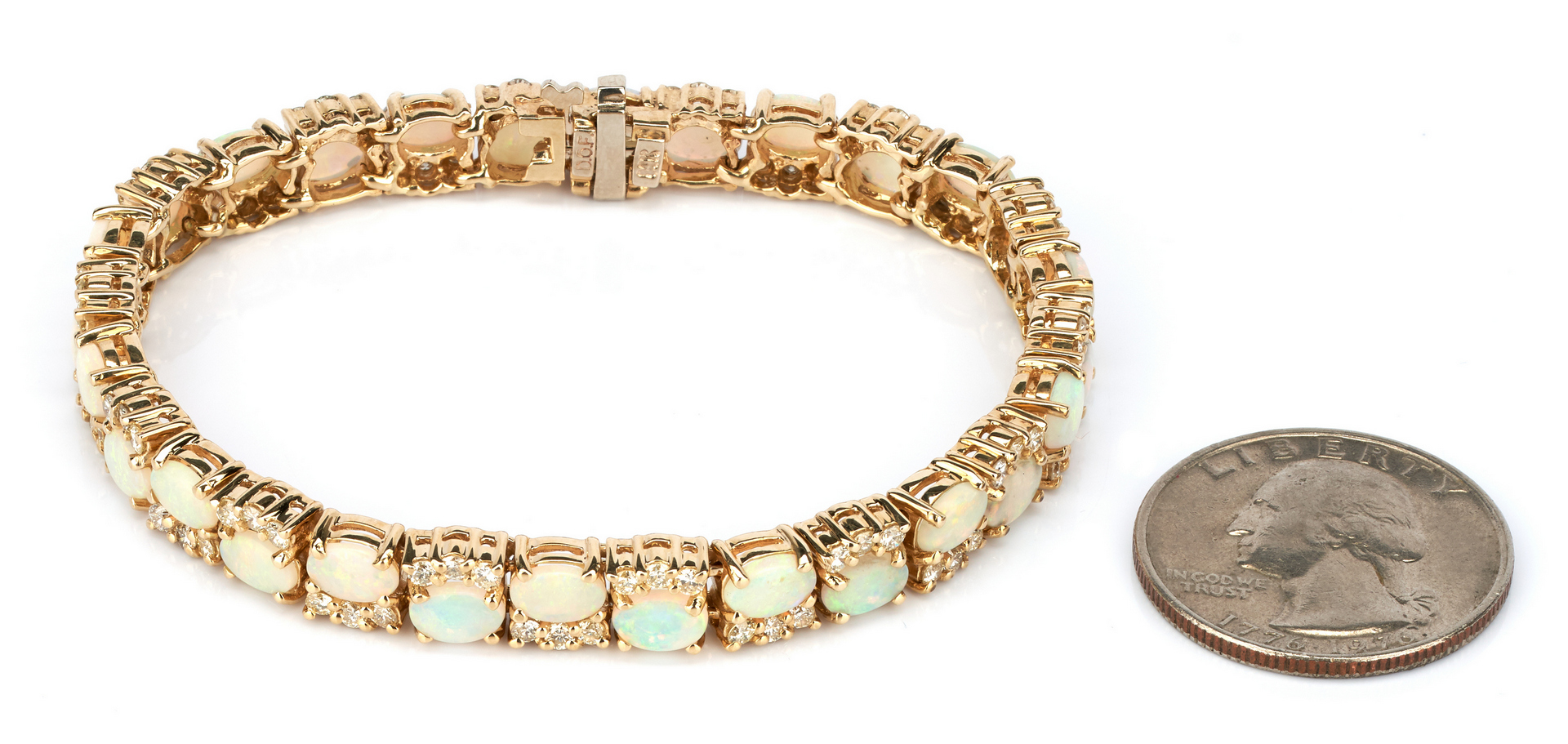 Lot 229: Ladies 14K Opal & Diamond Bracelet