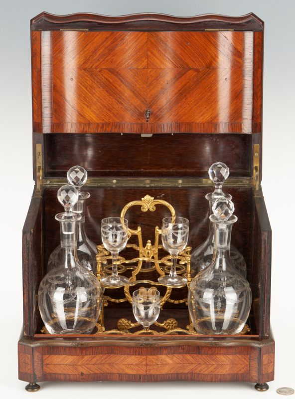 Lot 253: European Tantalus or Portable Liquor Cabinet