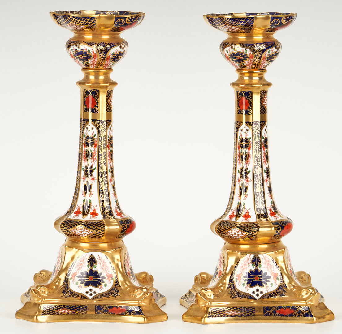 Lot 265: Royal Crown Derby Candlesticks and Cachepot, 4 pcs