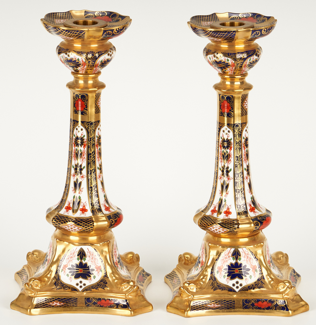 Lot 265: Royal Crown Derby Candlesticks and Cachepot, 4 pcs