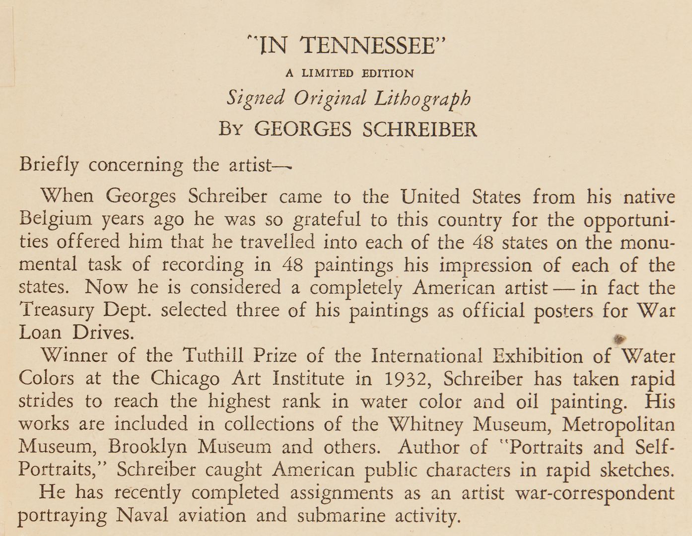 Lot 288: George Schreiber Litho, In Tennessee