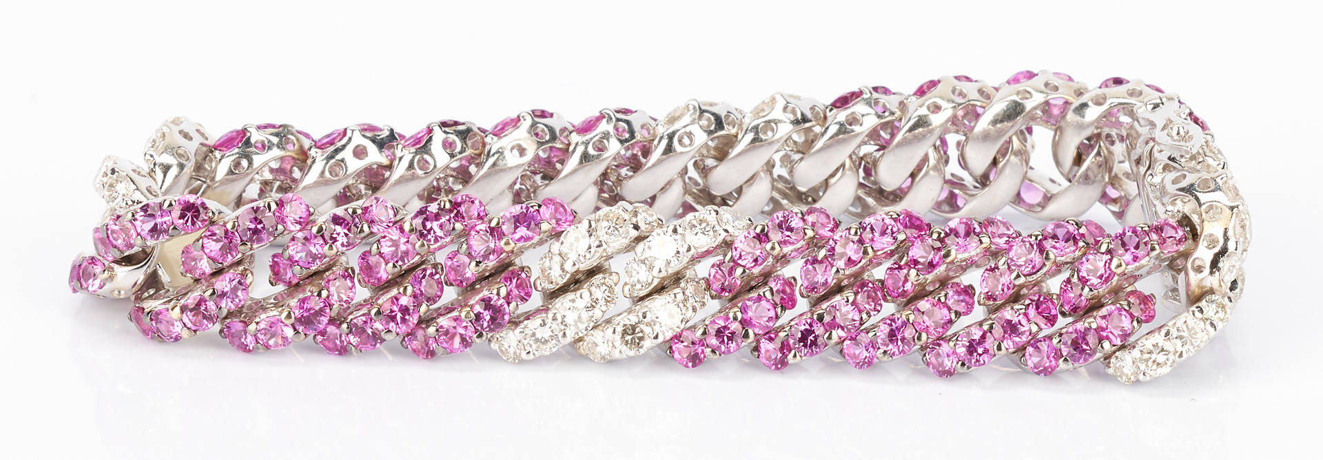 Lot 28: Ladies 18K Pink Sapphire & Diamond Link Bracelet
