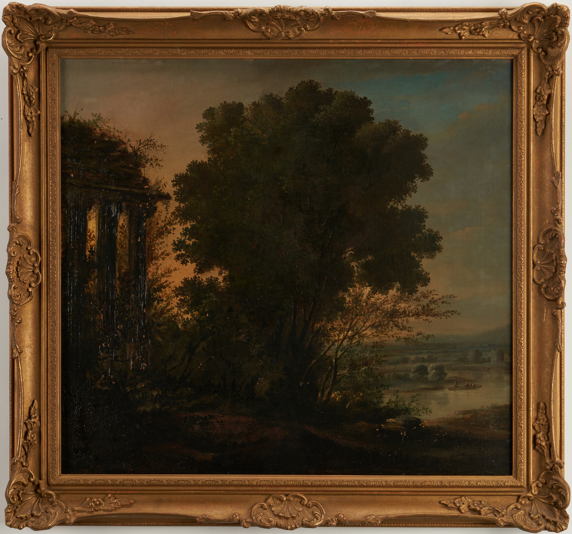 Lot 309: Manner of Claude Lorrain O/C, Landscape with Ruins