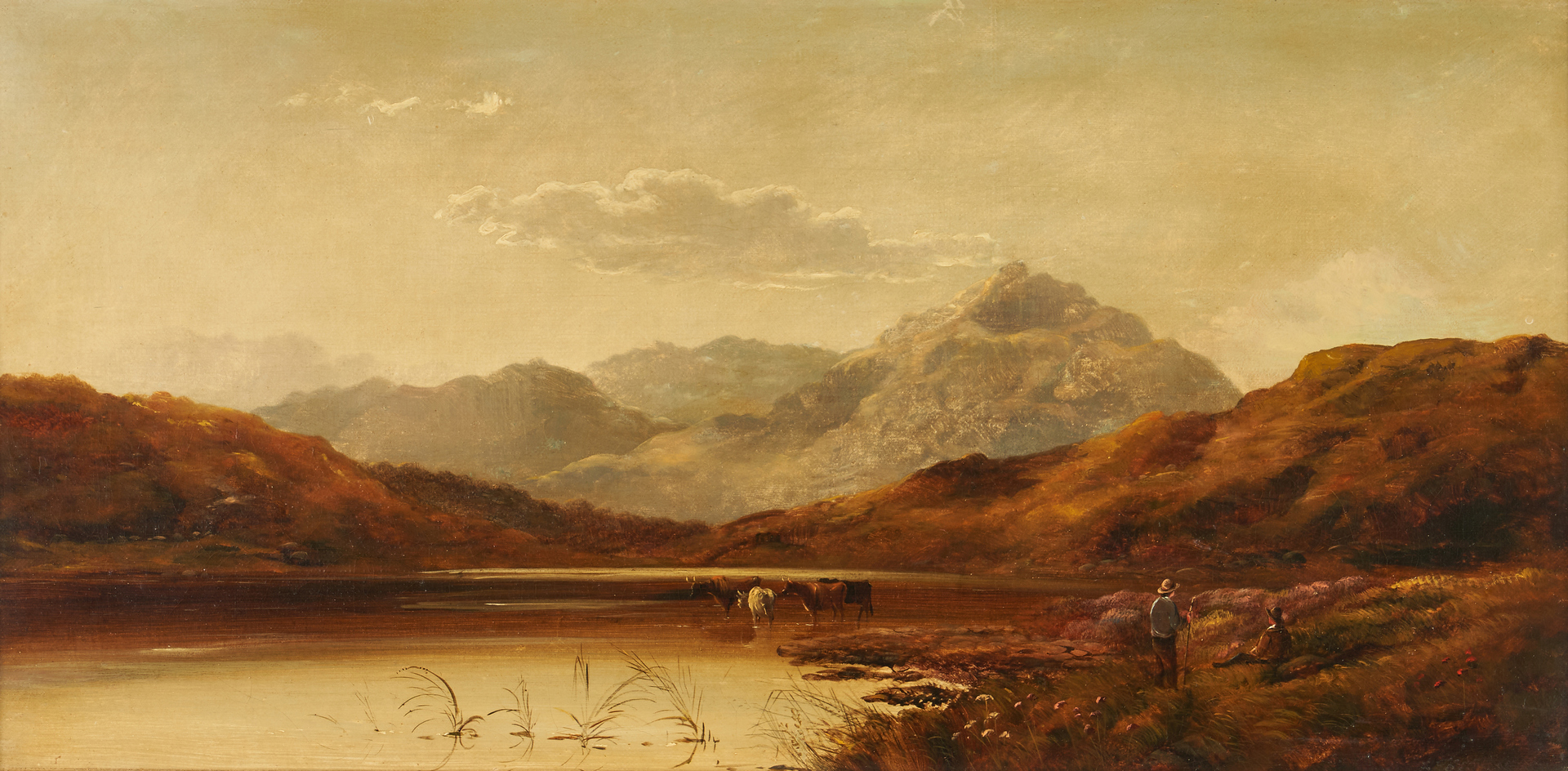 Lot 319: Attr. Charles Leslie, O/C Landscape with figures and cattle