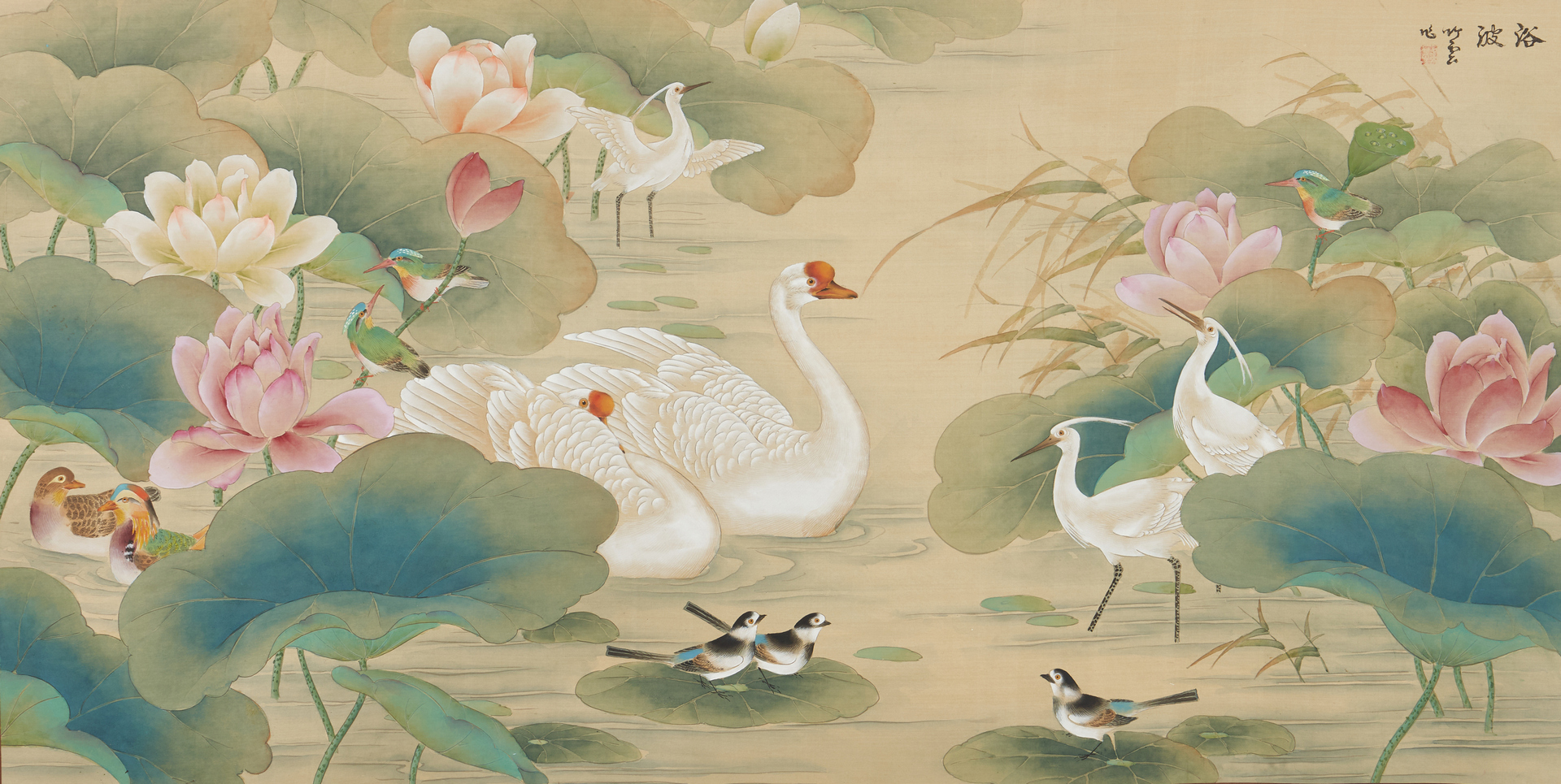 Lot 324: 2 Asian Gouache Paintings + Watercolor on silk