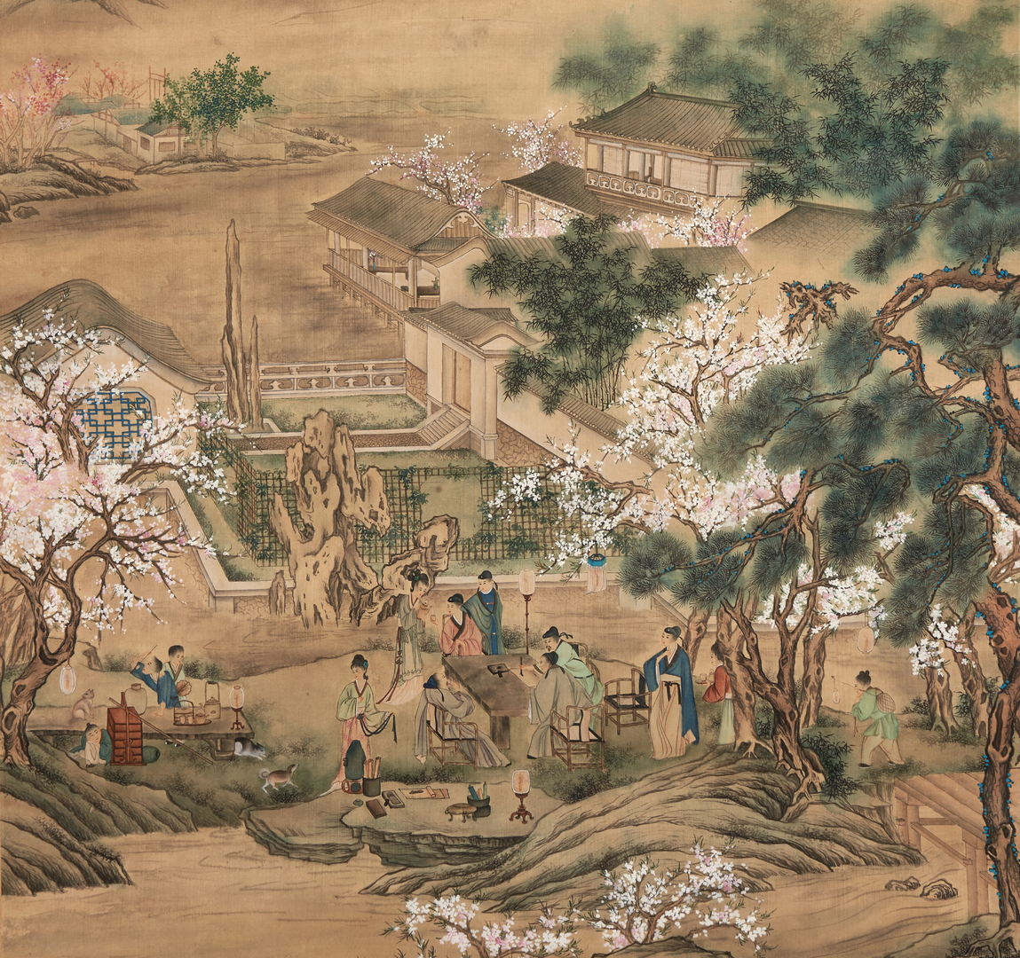 Lot 325: Large Framed Chinese Scroll, Moonlit Scene