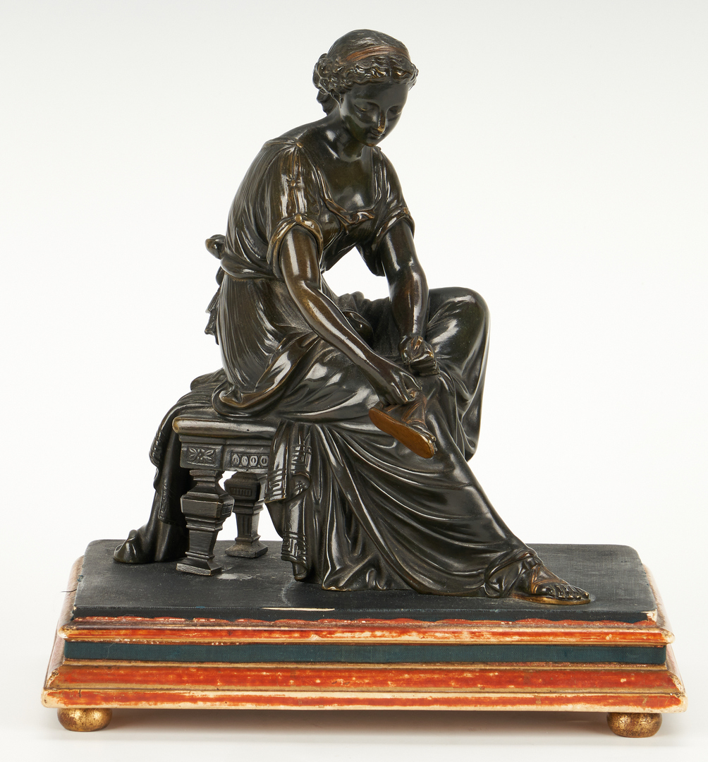 Lot 333: Bronze figure of woman on bench plus sm. compote