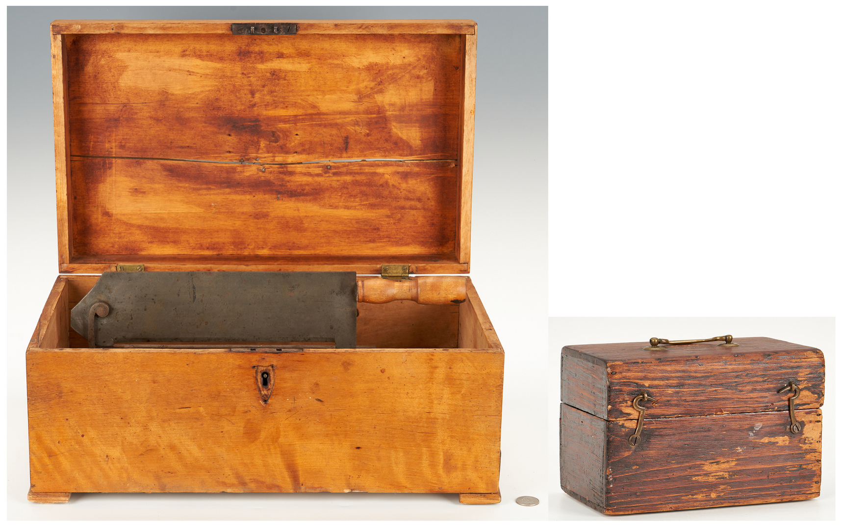 Lot 351: Maple Sugar Box & Small Hinged Box
