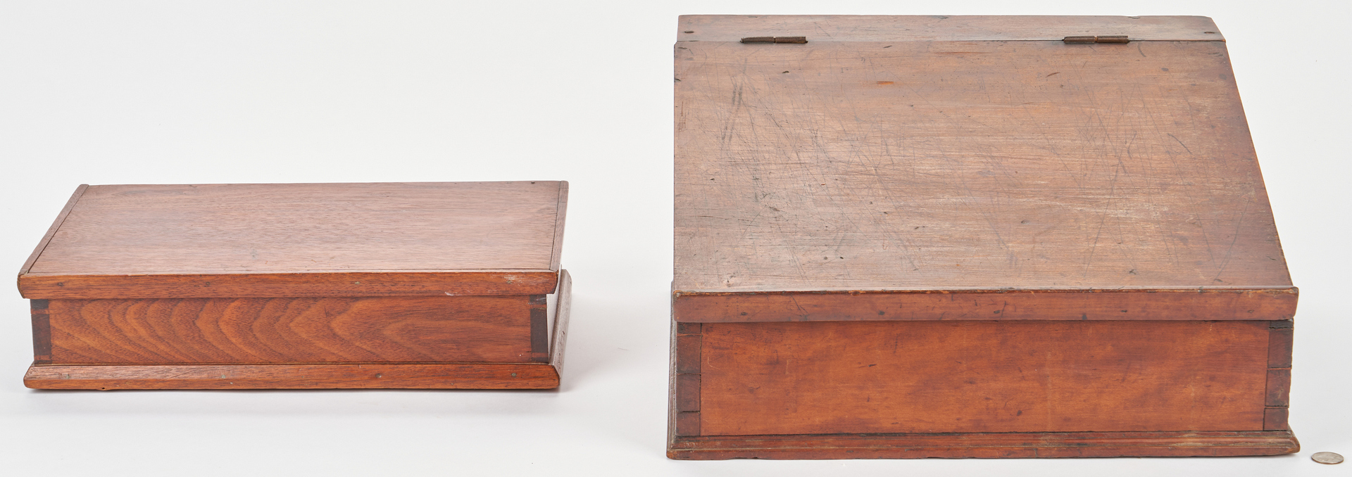 Lot 369: Southern Dovetailed Tabletop Desk & Sewing Box, Poss. TN