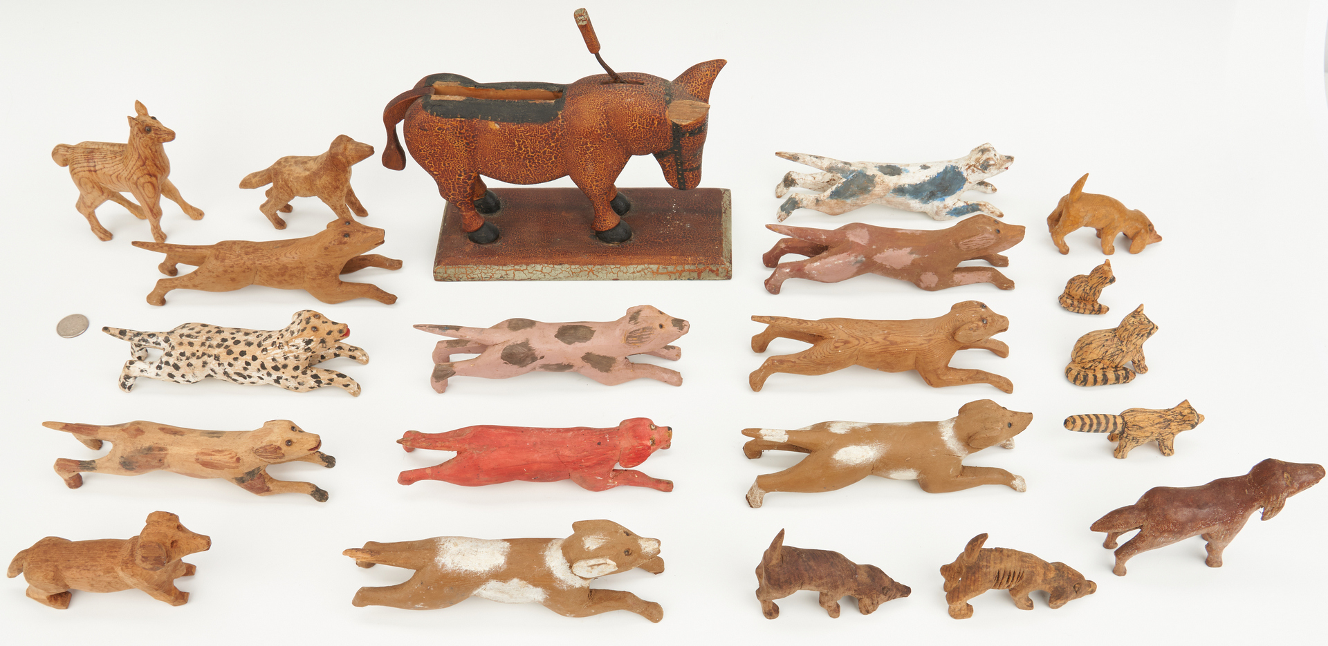 Lot 378: 26 Folk Art Animal Wood Carvings