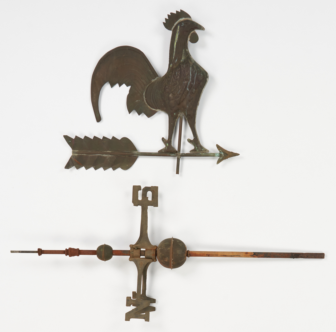 Lot 380: 2 Copper Figural Weathervanes – Rooster & Cow