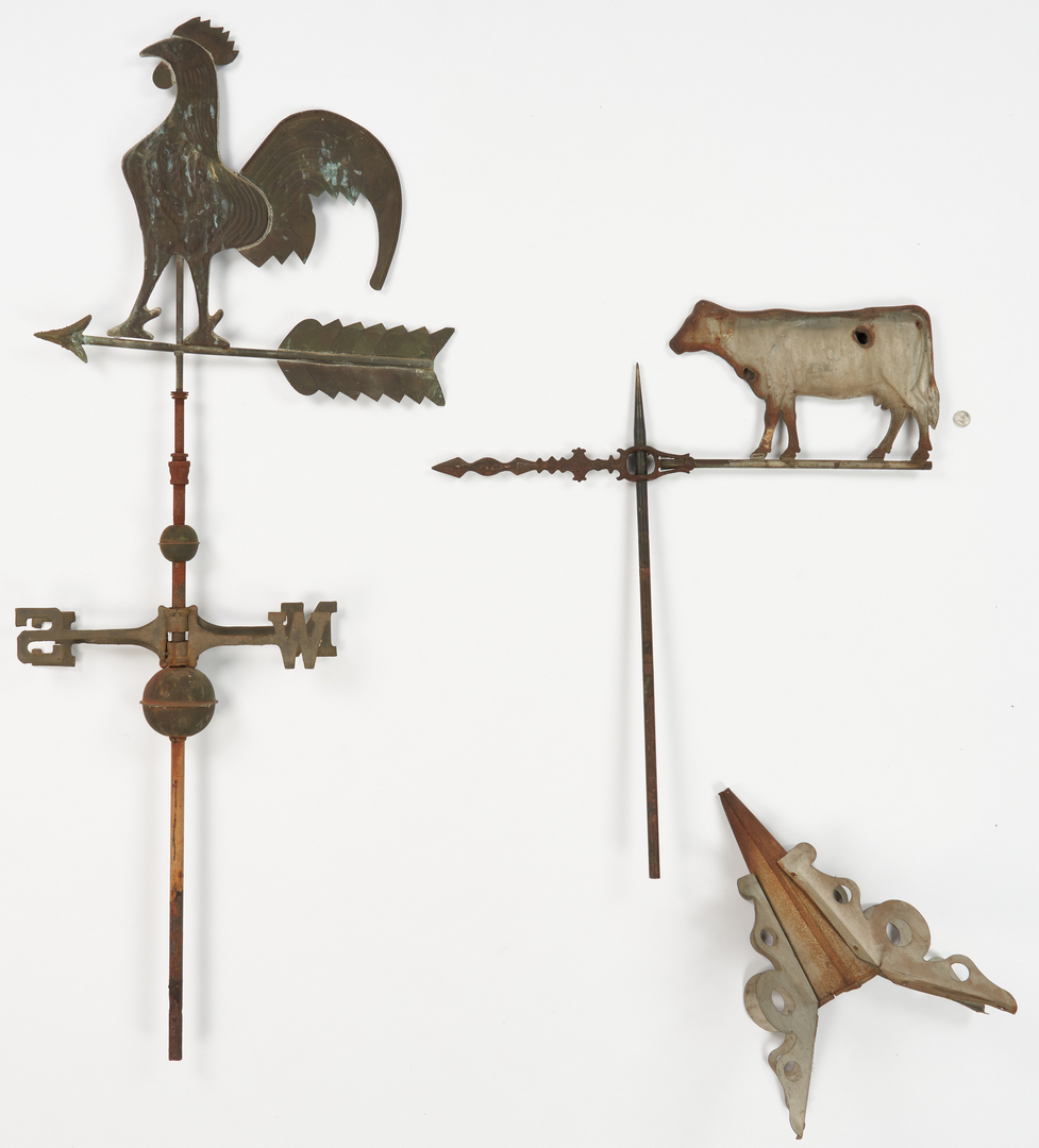 Lot 380: 2 Copper Figural Weathervanes – Rooster & Cow