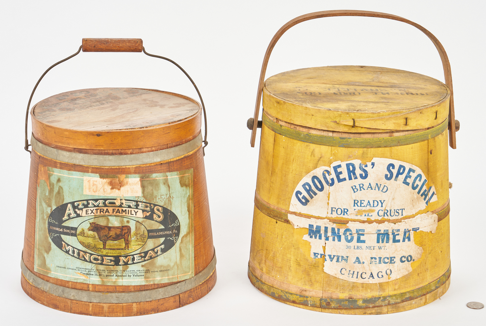 Lot 384: Advertising Cabinet & Firkins, 3 items
