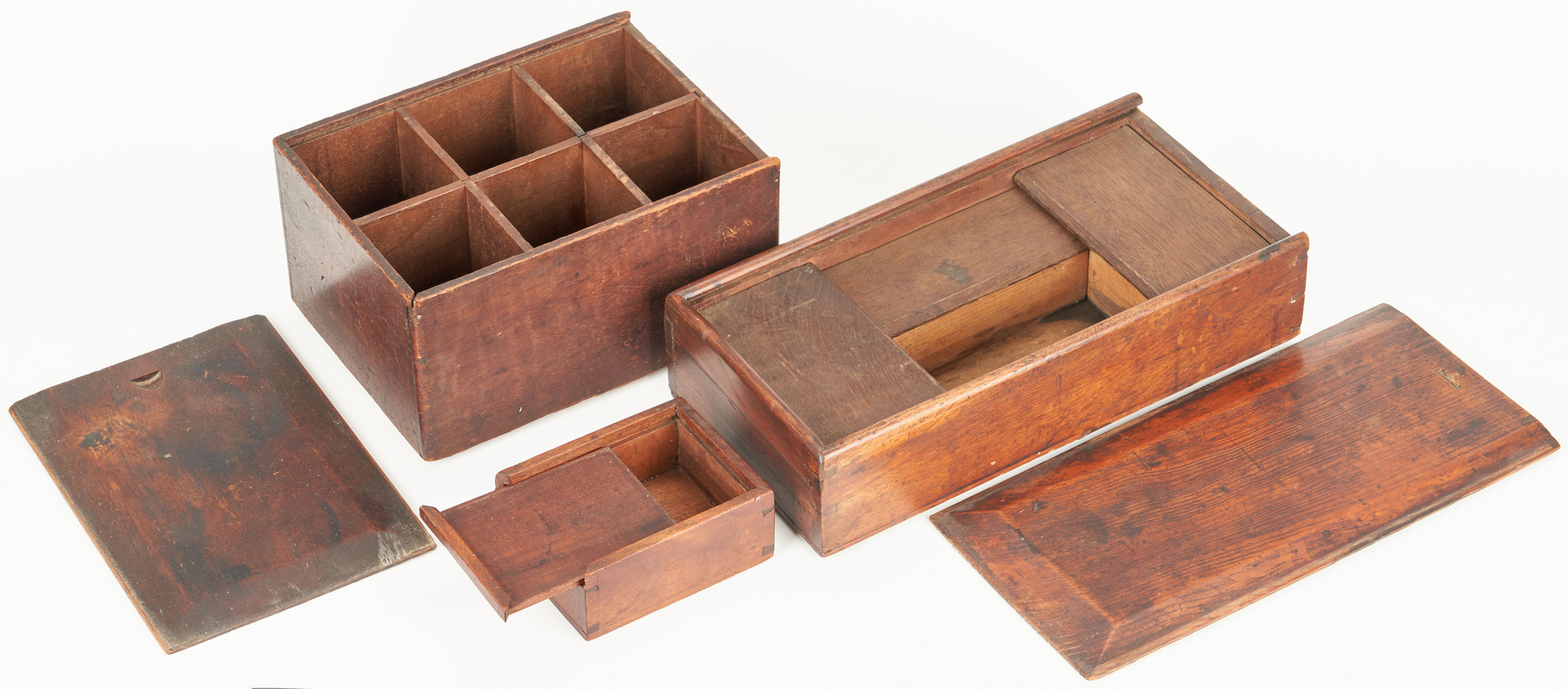 Lot 391: 5 Wooden Storage Boxes, incl. Painted Candle Box