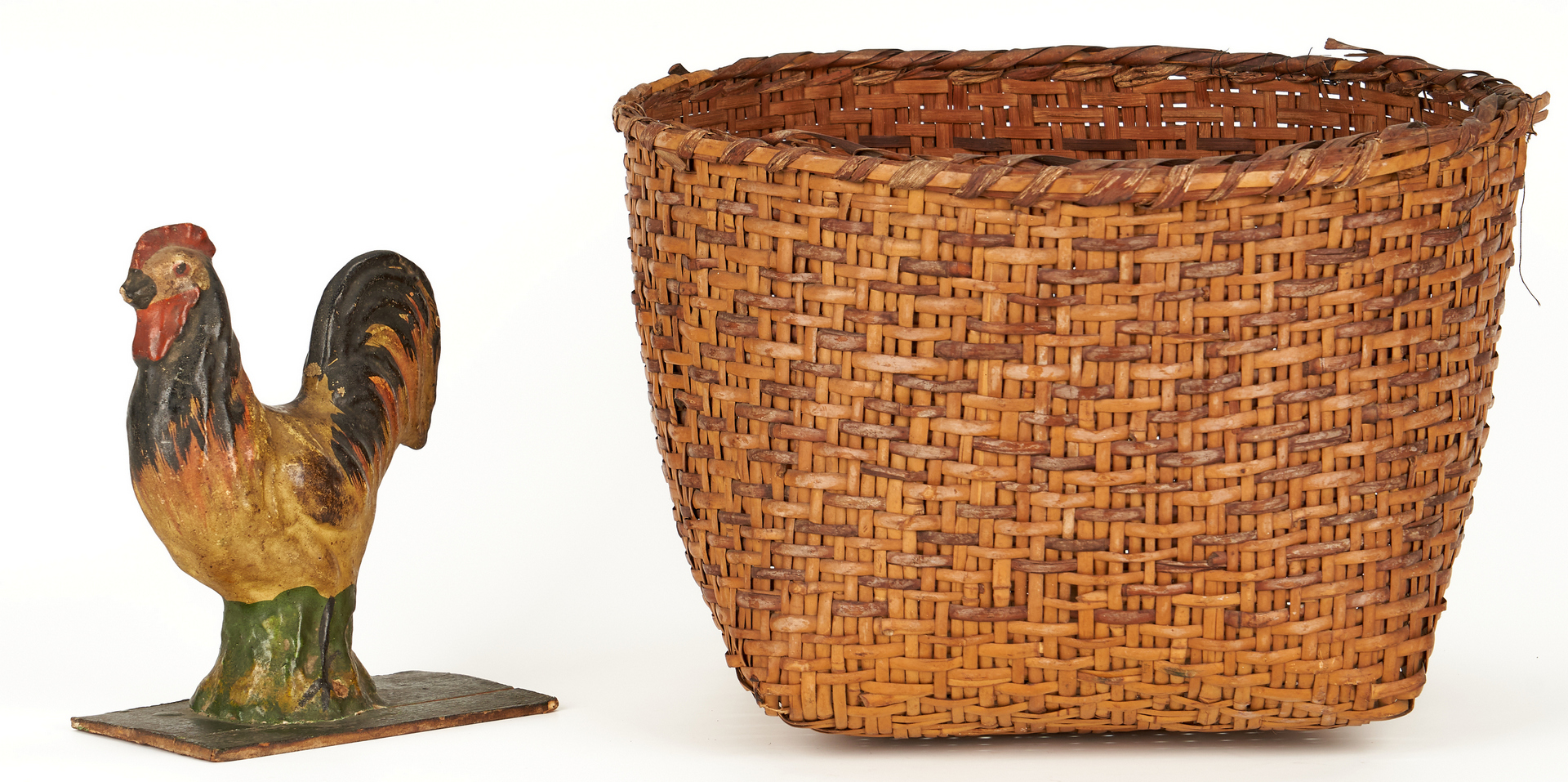 Lot 394: Cherokee Rivercane Basket & Paper Mache Chicken