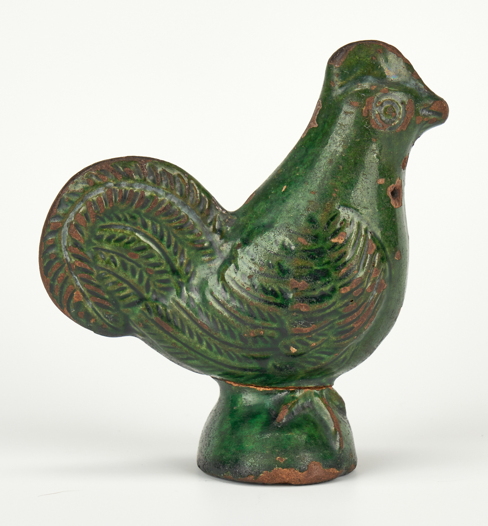 Lot 406: Moravian Green Glazed Pottery Chicken