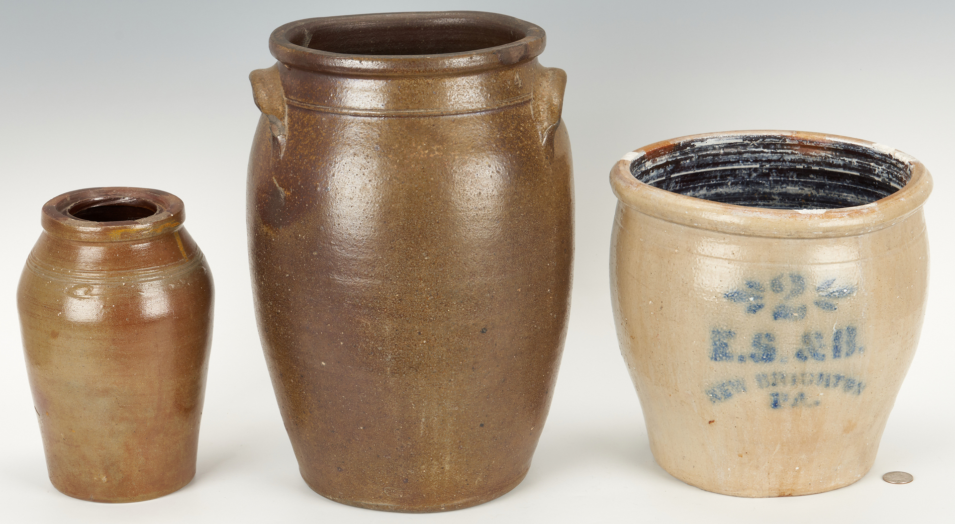 Lot 409: 3 Stoneware Pottery Items, TN & PA