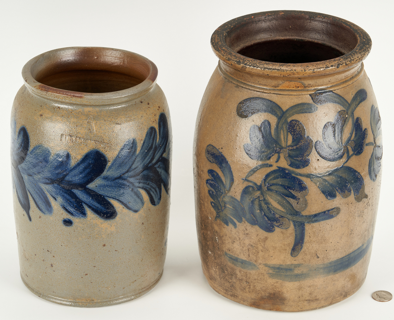 Lot 410: 2 Mid-Atlantic Pottery Jars w/ Cobalt Decoration, incl. Myers-Remmey