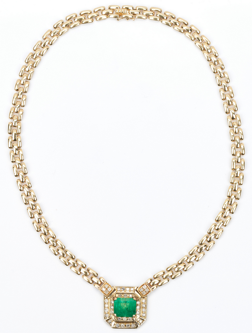Lot 421: Ladies 4K Emerald, Gold, & Diamond Necklace