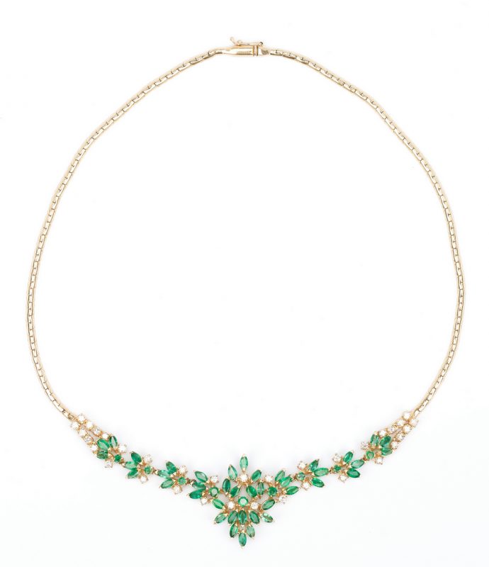 Lot 435: Ladies Emerald & Diamond Floral Necklace