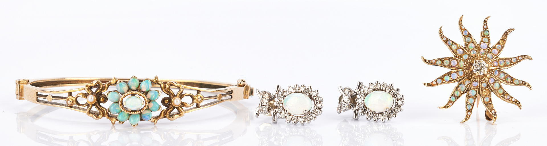 Lot 443: Ladies 14K Gold, Diamond, and Opal Jewelry Set