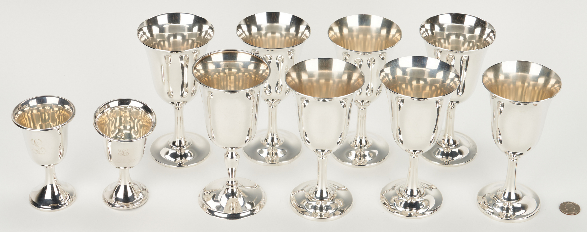 Lot 453: 10 Sterling Goblets, Water and Wine