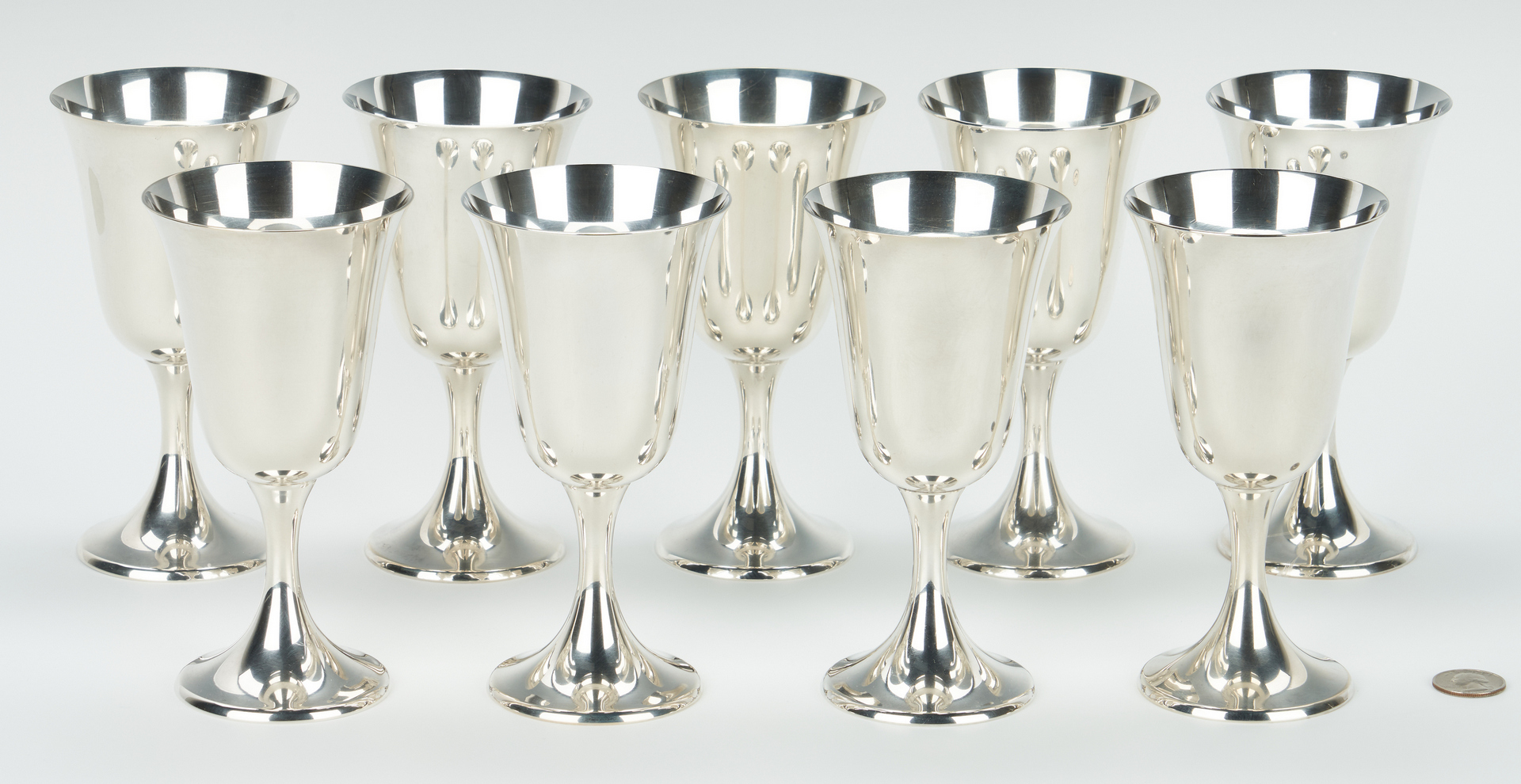 Lot 455: 9 Gorham Sterling Silver Goblets