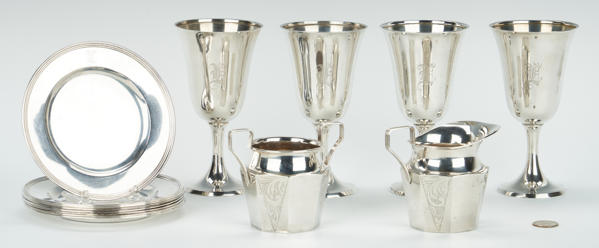 Lot 460: 14 Pcs. Sterling Silver, incl. Goblets, Plates