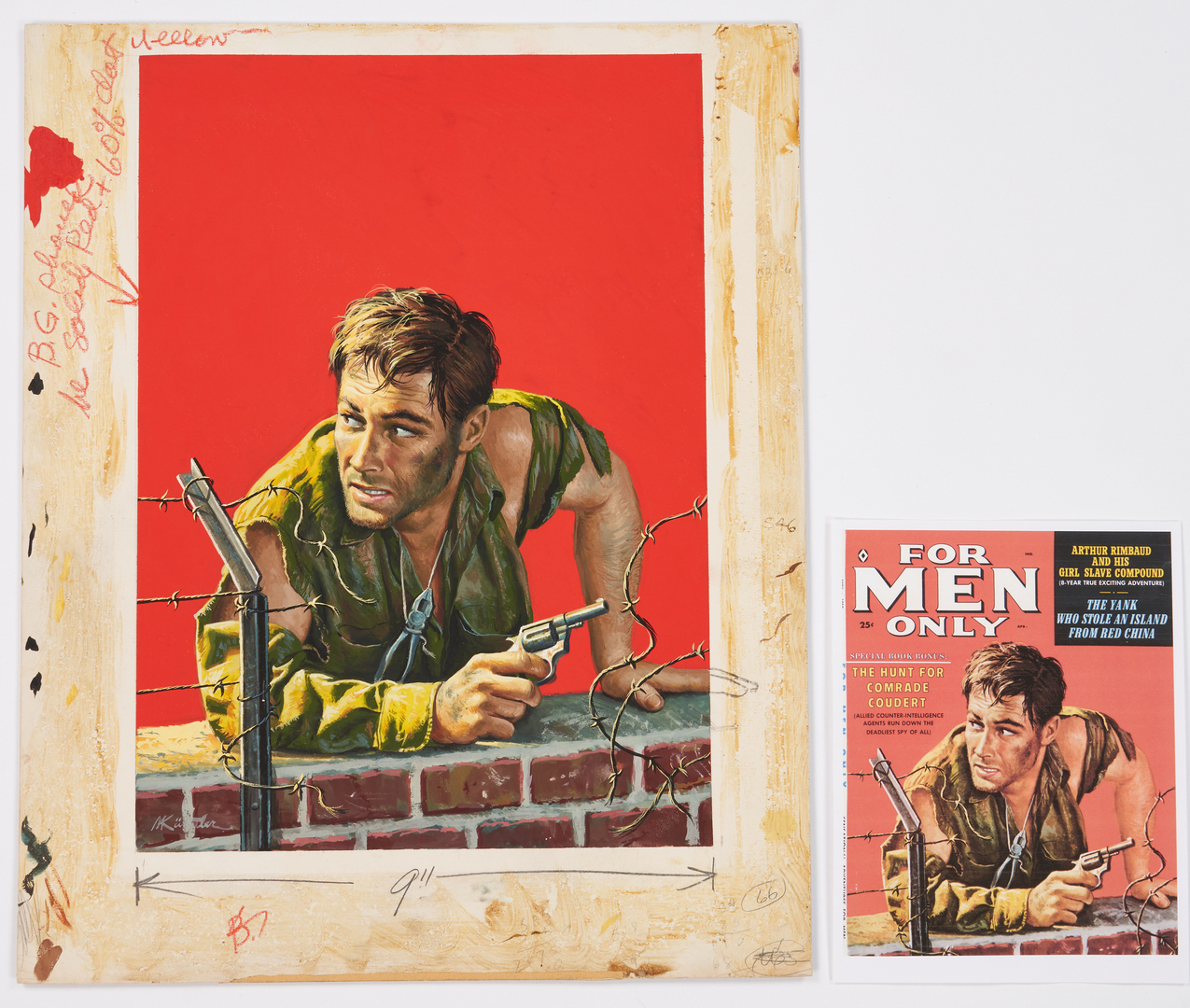 Lot 530: Mort Kunstler Gouache Illustration, "The Hunt for Comrade Coudert"