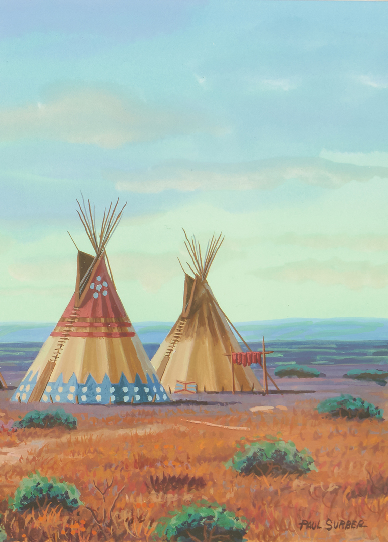 Lot 565: Two (2) Paul Surber Gouache Native American Paintings