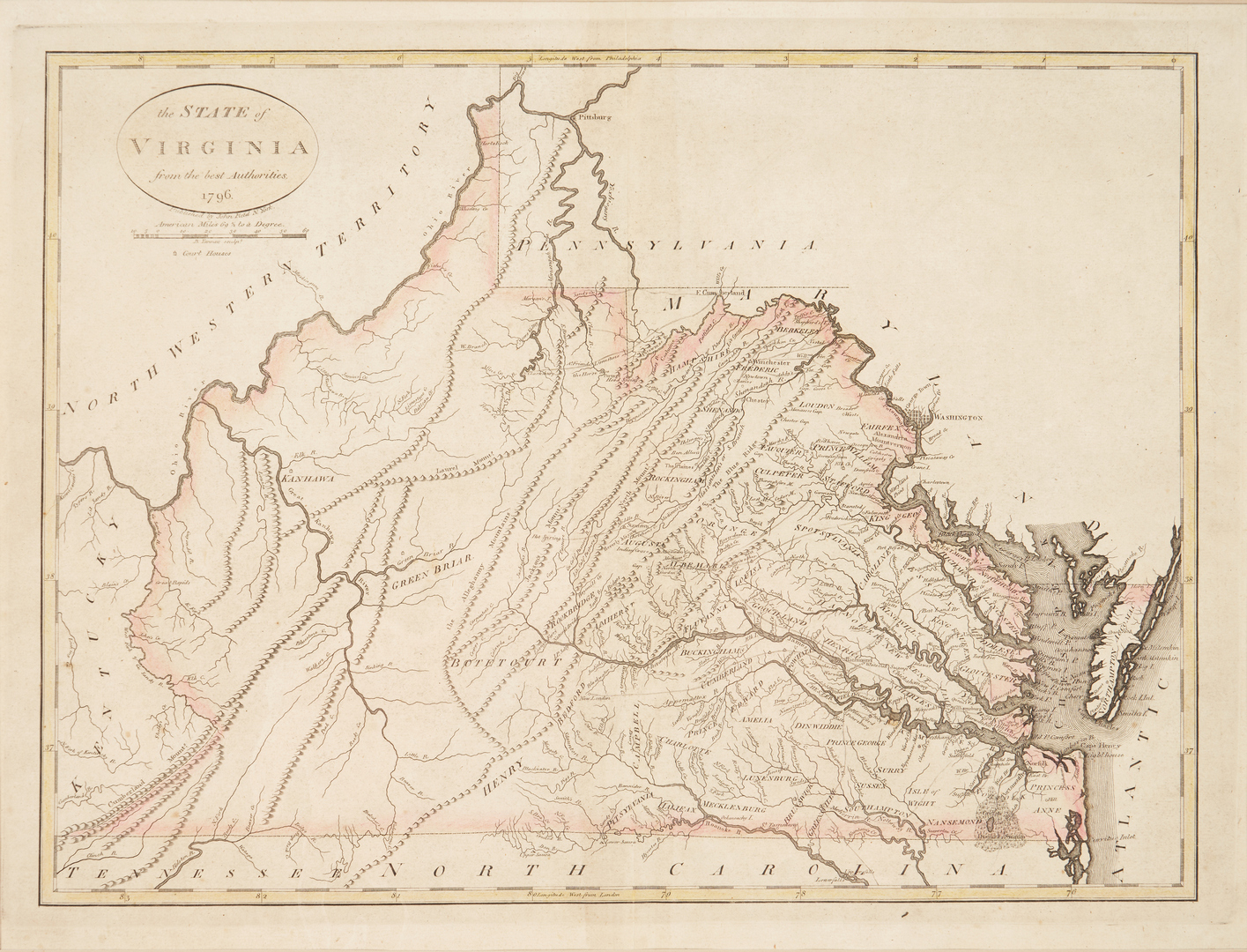 Lot 585: Early Virginia Map, B. Tanner, J. Reid, 1796
