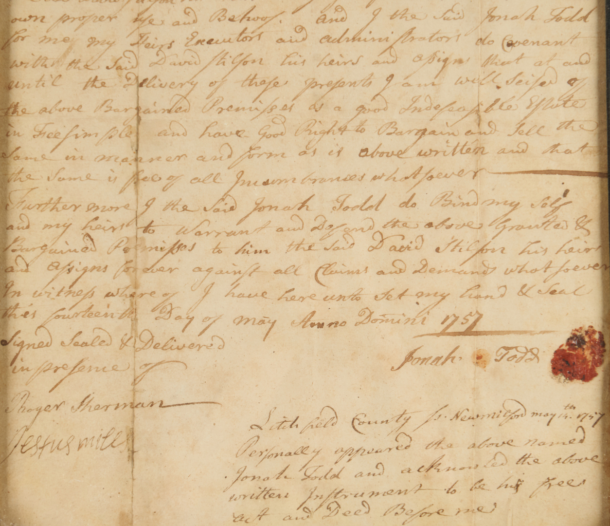 Lot 591: Roger Sherman Signed CT Land Grant, 1757