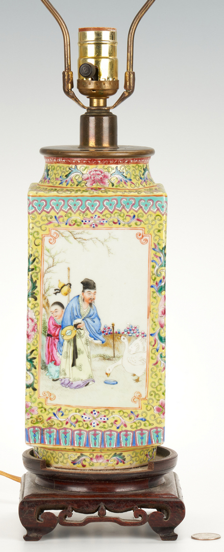 Lot 5: Chinese Famille Rose Cong Vase, mounted as lamp