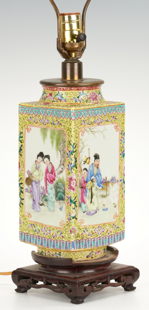 Lot 5: Chinese Famille Rose Cong Vase, mounted as lamp