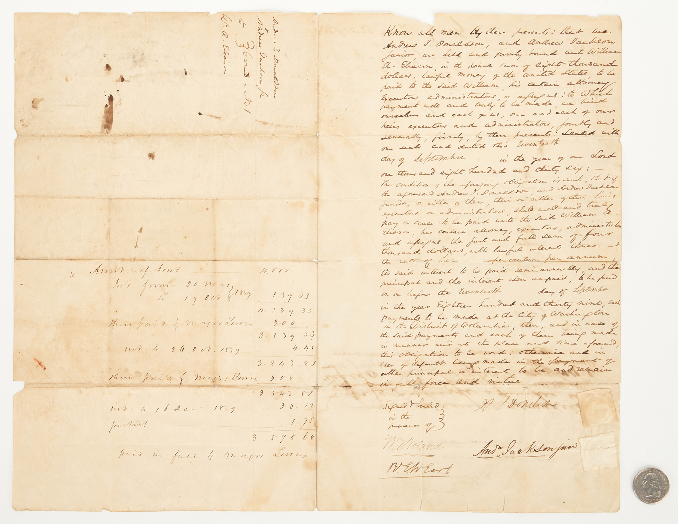 Lot 600: Andrew Jackson Signed Loan Guarantee, Slave Related