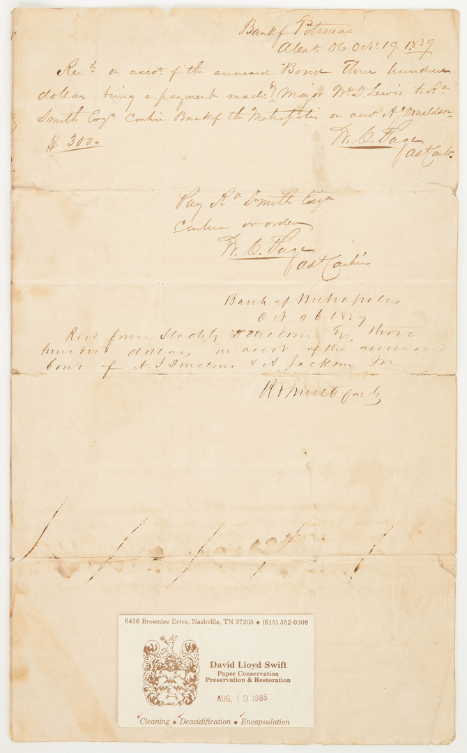 Lot 600: Andrew Jackson Signed Loan Guarantee, Slave Related